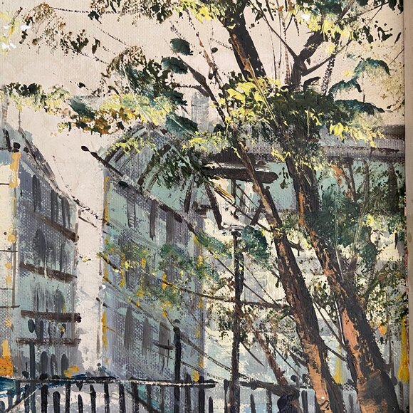 Vintage Parisian Street Scene Oil on Canvas - Picture 9 of 15